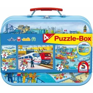 Image of Vehicles 4 in 1 Keepsake Tin Jigsaw Set - 4 Puzzle box
