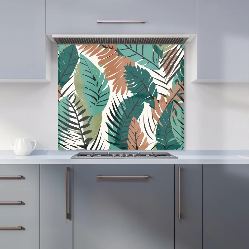 Image of Warren Reed - Designer Tropical Floral Leaves Green Brown Kitchen Splashback Size: 600mm x 750mm Green Unisex 600mm x 750mm