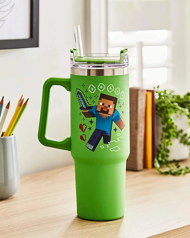 Image of Minecraft Green 900Ml Insulated Cup And Straw