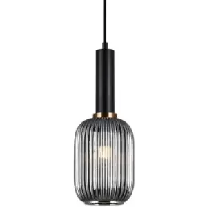 image of Netlighting Modern Hanging Pendant Black 1 Light with Glass, Smoky Shade, E27 -