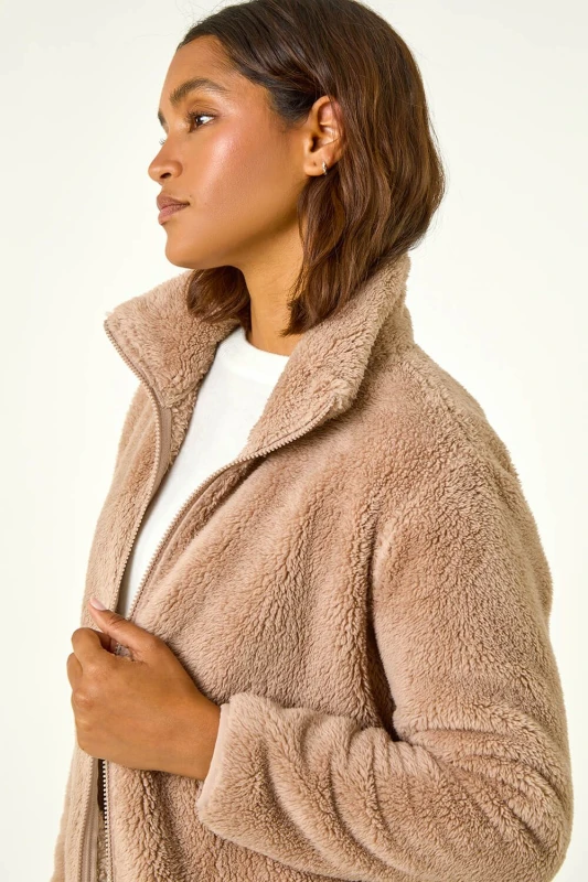 Image of Roman Womens Soft Sherpa Fleece Jacket in Taupe Size: XL Taupe Female XL