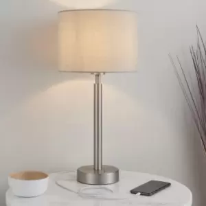 Image of Table Lamp Matt Nickel Plate & Taupe Fabric 60W E27 Base & Shade e10583