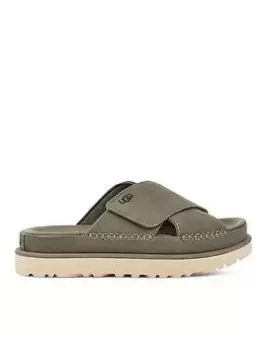 Image of UGG Goldenstar Cross Wedge Slides - Moss Green, Size 3, Women
