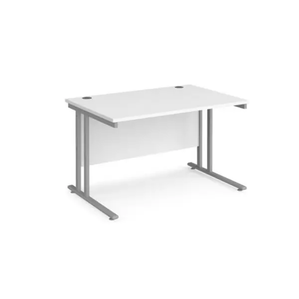 Image of Office Desk 1200mm Rectangular Desk With Cantilever Leg White Tops With Silver Frames 800mm Depth Maestro 25