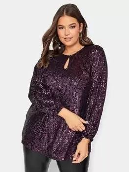 Image of Yours Sequin Keyhole Bellow Sleeve, Purple, Size 16, Women