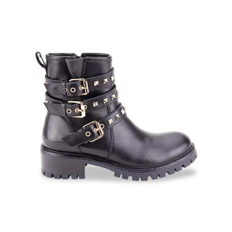 Image of LES TROPEZIENNES PAR M.BELARBI Zadig Leather Biker Boots with Buckles Black Women 36 (3.5);38 (5);40 (6.5)