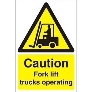 image of Warehouse Sign 400x600 1mm Plastic Caution Fork lift trucks Ref