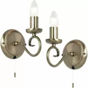 image of Loops - 2 pack Dimmable LED Wall Light Antique Brass Classic Lounge Lamp Bulb Fitting