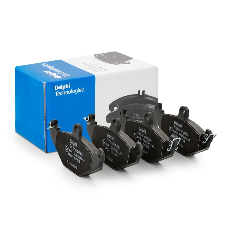 Image of DELPHI LP821 Brake pad set not prepared for wear warning indicator, without accessories, with anti-squeak plate Brake Pad Set,disc brake (402)