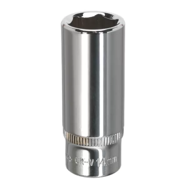 Image of Genuine SEALEY SP1414D WallDrive® Socket 14mm Deep 1/4Sq Drive Fully Polished