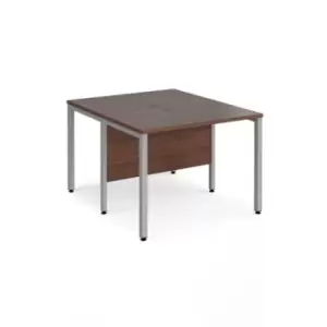 image of Office Desk 2 Person Rectangular Desk 1000mm Walnut Tops With Silver Frames 1200mm Depth Maestro 25