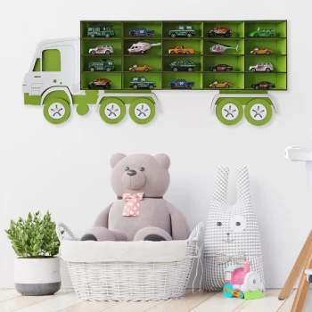 Kamyon - Green, White Green White Decorative MDF Wall Shelf