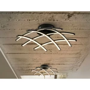 image of Schuller Trama LED Designer Small Flush Ceiling Light Criss Cross Grid Style Matt Black, 59cm