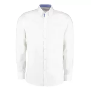 Image of Kustom Kit Mens Contrast Premium Oxford Shirt (2XL) (White/Mid Blue)
