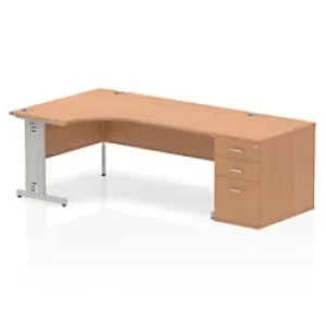 Image of Dynamic Wave Left Hand Office Desk Oak MFC Cable Managed Cantilever Leg Grey Frame Impulse 2230/1200 x 800/600 x 730mm
