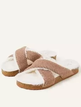 Image of Accessorize Cross Strap Fur Lined Footbed, Brown, Size 37, Women