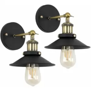 image of 2 x Industrial Black & Antique Brass Wall Lights s - No Bulbs