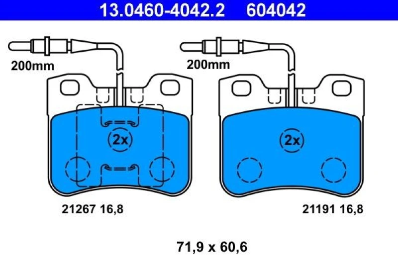 Image of ATE 13.0460-4042.2 Brake pad set incl. wear warning contact Brake Pad Set,disc brake (402)