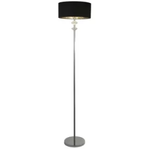 image of Searchlight New 1 Light Chrome Floor Lamp With Black Shade Silver Inner