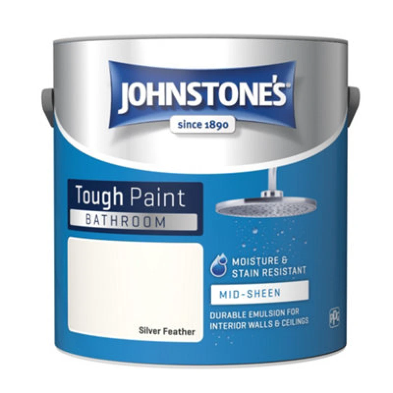 Image of Johnstone's Bathroom Mid Sheen Finish Emulsion Paint, 2.5 Litre, Silver Feather