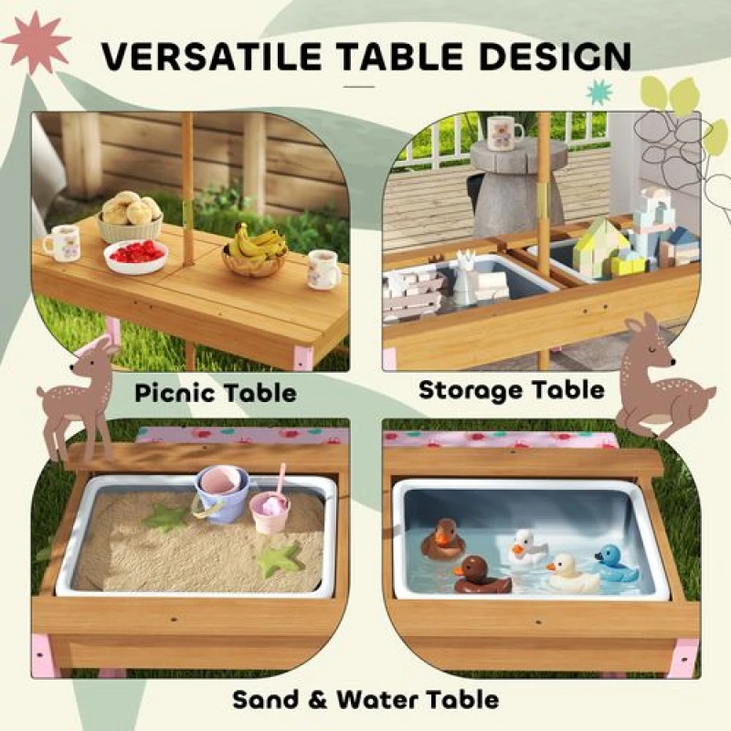 Image of AIYAPLAY AIYAPLAY Kids Picnic Table, Wooden Children Garden Table and Bench Set, Pink
