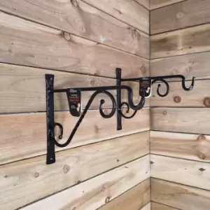 Image of Pack of 2 Tom Chambers Heavy Duty Handcrafted Metal 35cm Black Twisted Wall Bracket Hook For Garden Patio Hanging Basket Planter Bird Feeder