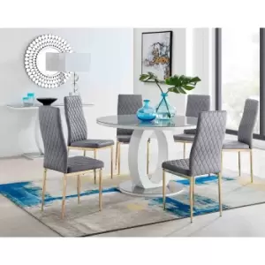 Image of Furniture Box Giovani Round Grey Large 120Cm Table and 6 Grey Velvet Milan Gold Leg Chairs