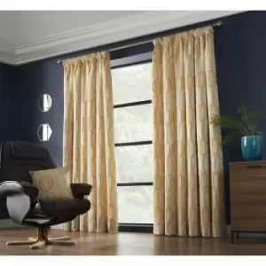 Image of Omega Taped Pencil Pleat Curtain Pair Fully Lined Curtains Ochre 66x72 Jacquard - Ochre