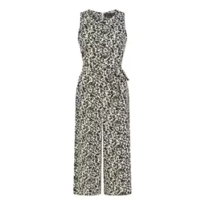 image of Mela London Brown Animal Sleeveless Culotte Jumpsuit - Cream