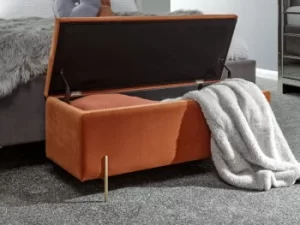 Image of GFW Mystica Russet Orange Upholstered Fabric Ottoman Storage Bench Flat Packed