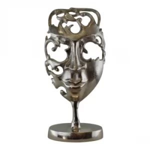 image of Silver Metal Face Sculpture Ornament 38cm