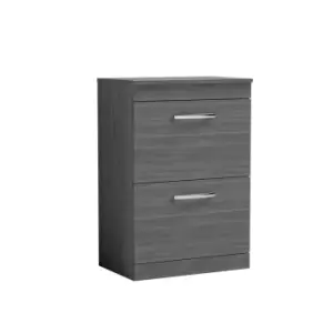 image of Nuie Athena 600 Floor Standing 2-drawer Vanity & Worktop - Grey Woodgrain