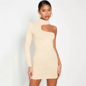 I Saw It First Cotton Cut Out High Neck Mini Dress - Brown