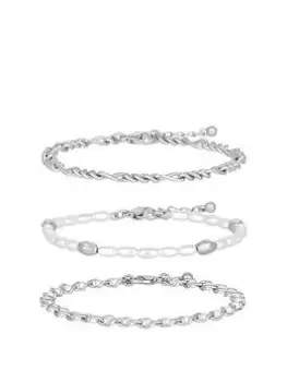 image of Mood Silver White Seed Pearl And Chain Bracelet - Pack Of 3