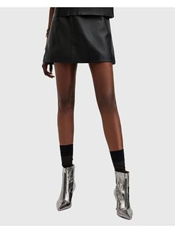Image of AllSaints Renai Foil Skirt, Black, Size 16, Women Black W3QSG Female 16