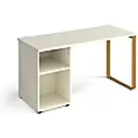 image of Rectangular Sleigh Frame Desk with support pedestal White Wood/Metal Sleigh Legs Brass Cairo 1400 x 600 x 730mm