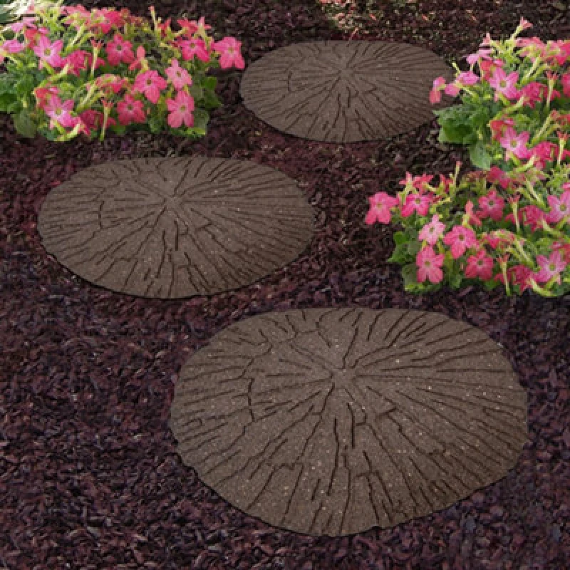 Image of Reversible Stepping Stones Eco-Friendly Cracked Log Effect Ornamental Recycled Rubber For Garden, Path & Patio (X1)