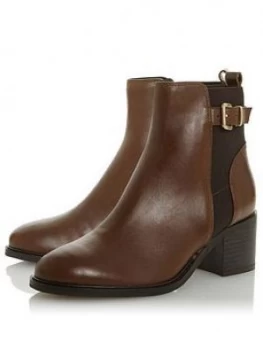 image of Dune London Dune London Poetic Buckle Detail Heeled Chelsea Boot, Dark Brown Leather, Size 3, Women