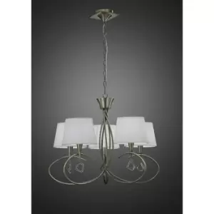 image of Mara pendant lamp 5 E14 bulbs, antique brass with ivory white lampshade