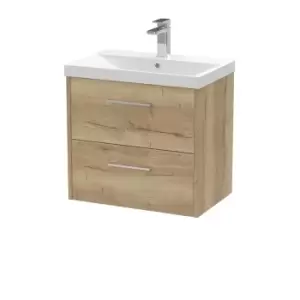 image of Hudson Reed Juno 600mm Wall Hung 2 Drawer Vanity & Thin-Edge Basin - Autumn Oak