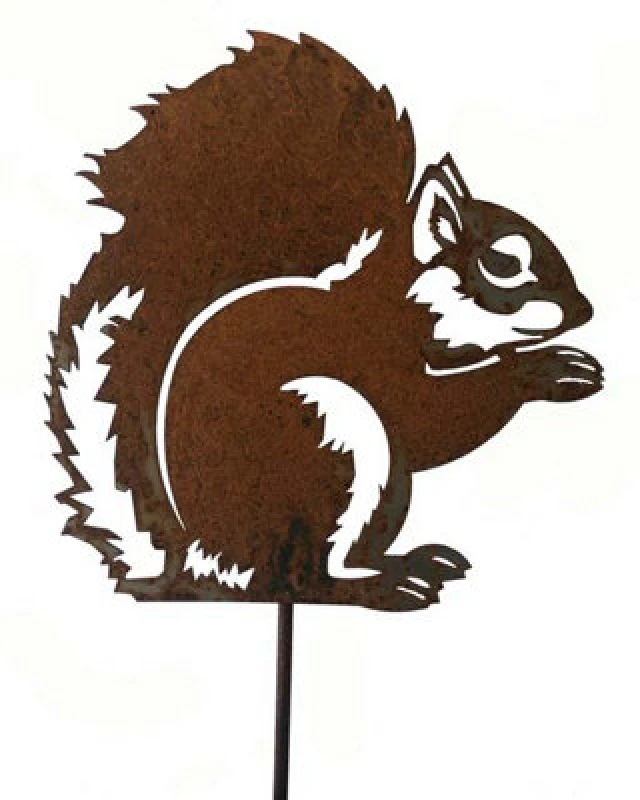 Image of Poppy Forge Squirrel On Stake - Steel - W20.3 X H20.3cm - Antique Black