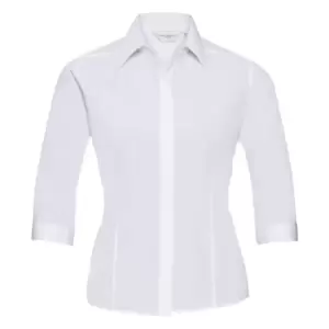 Image of Russell Collection Ladies 3/4 Sleeve Poly-Cotton Easy Care Fitted Poplin Shirt (L) (White)