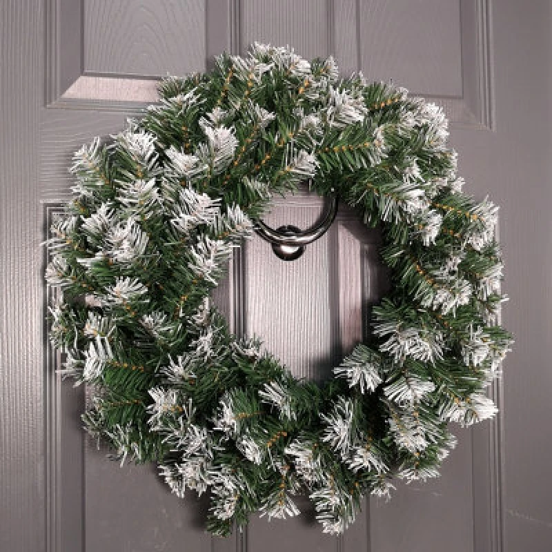Image of Samuel Alexander 55cm Premier Christmas Snow Tipped Green Pine PVC Door Wreath Green