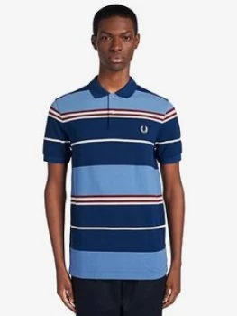 image of Fred Perry Stripe Polo Shirt - Blue Size M Men