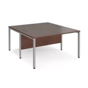 image of Office Desk 2 Person Rectangular Desk 1400mm Walnut Tops With Silver Frames 1600mm Depth Maestro 25