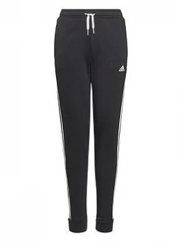 image of adidas Junior Girls 3-Stripes Fleece Cuffed Pants - Black/White, Size 13-14 Years