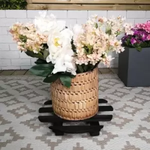 image of 35cm Black Round Garden Plant Pot Flower Trolley Stand On Wheels