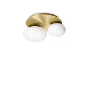 Image of NINFEA 2 Light Round DecoratiGlass Flush Ceiling Light Brass