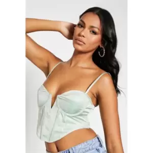 Image of I Saw It First V Bar Sparkle Woven Corset Top - Green