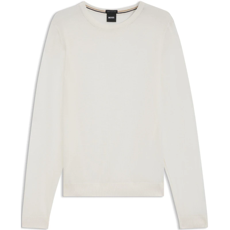 Image of Boss Mens Leno Knit Jumper, Soft Virgin Wool Open White male Small